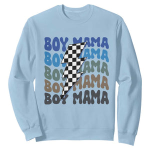 Funny Boy Mama Sweatshirt Mother's Day Checkered Lightning Bolt TS11 Light Blue Print Your Wear