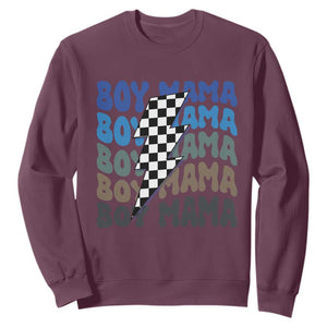 Funny Boy Mama Sweatshirt Mother's Day Checkered Lightning Bolt TS11 Maroon Print Your Wear