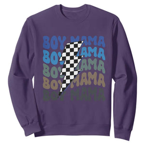 Funny Boy Mama Sweatshirt Mother's Day Checkered Lightning Bolt TS11 Purple Print Your Wear