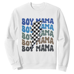 Funny Boy Mama Sweatshirt Mother's Day Checkered Lightning Bolt TS11 White Print Your Wear