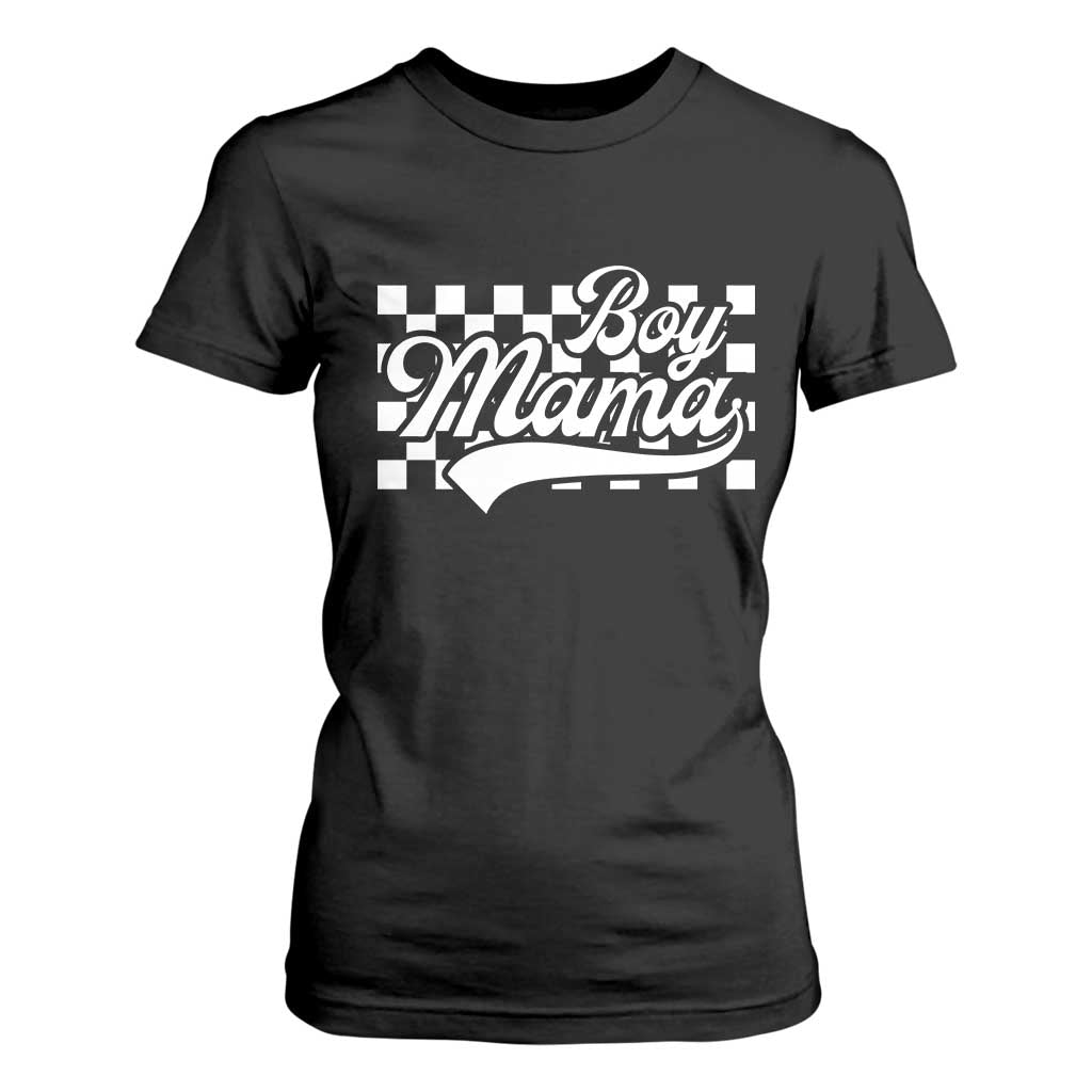 Funny Boy Mama T Shirt For Women Mama Of Boy Checkerboard Mother's Day TS11 Black Print Your Wear