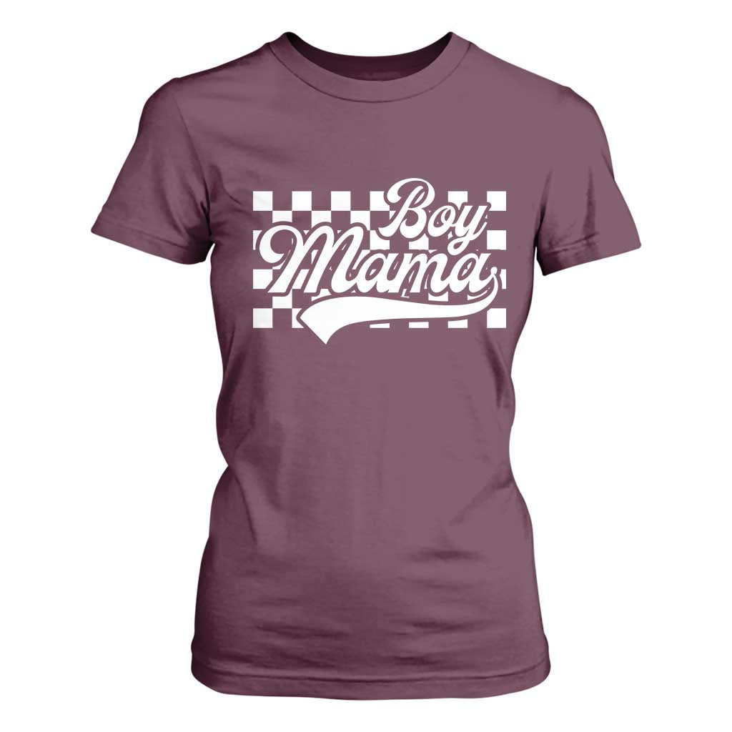 Funny Boy Mama T Shirt For Women Mama Of Boy Checkerboard Mother's Day TS11 Maroon Print Your Wear