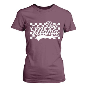 Funny Boy Mama T Shirt For Women Mama Of Boy Checkerboard Mother's Day TS11 Maroon Print Your Wear