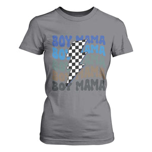 Funny Boy Mama T Shirt For Women Mother's Day Checkered Lightning Bolt TS11 Charcoal Print Your Wear