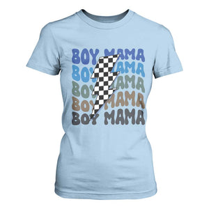 Funny Boy Mama T Shirt For Women Mother's Day Checkered Lightning Bolt TS11 Light Blue Print Your Wear