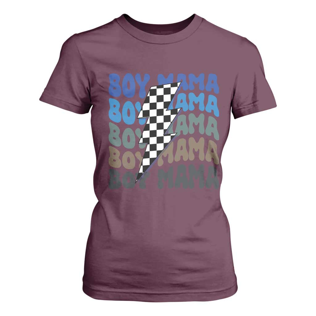 Funny Boy Mama T Shirt For Women Mother's Day Checkered Lightning Bolt TS11 Maroon Print Your Wear