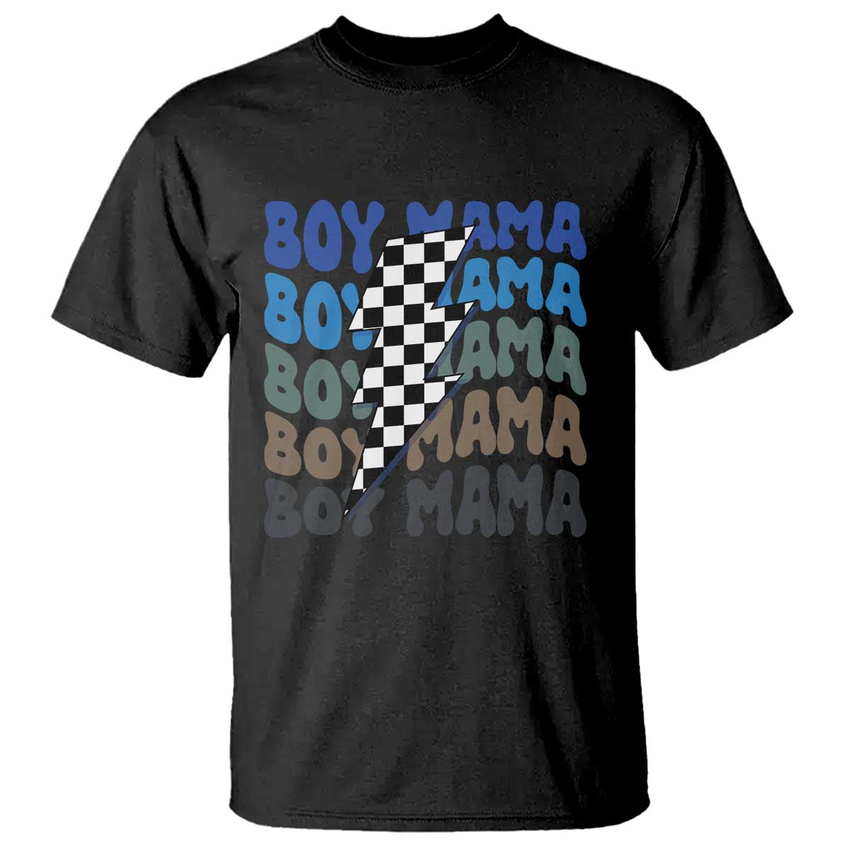 Funny Boy Mama T Shirt Mother's Day Checkered Lightning Bolt TS11 Black Print Your Wear