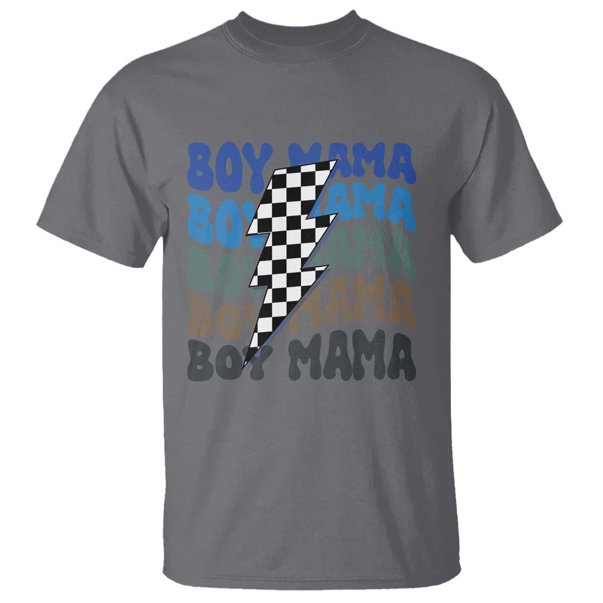 Funny Boy Mama T Shirt Mother's Day Checkered Lightning Bolt TS11 Charcoal Print Your Wear