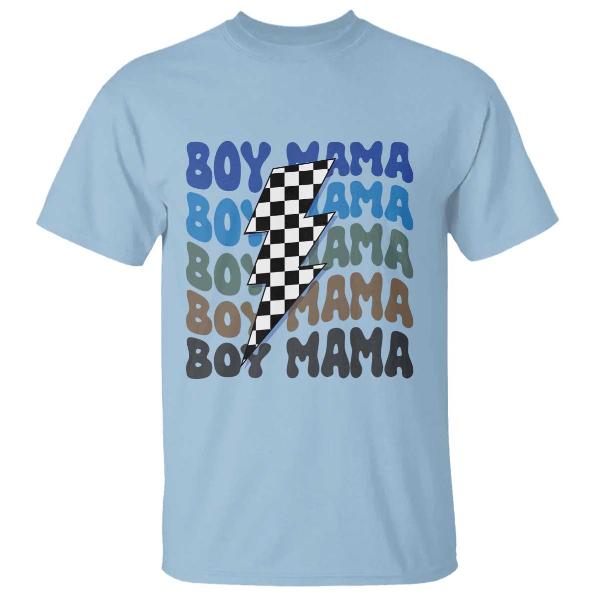 Funny Boy Mama T Shirt Mother's Day Checkered Lightning Bolt TS11 Light Blue Print Your Wear