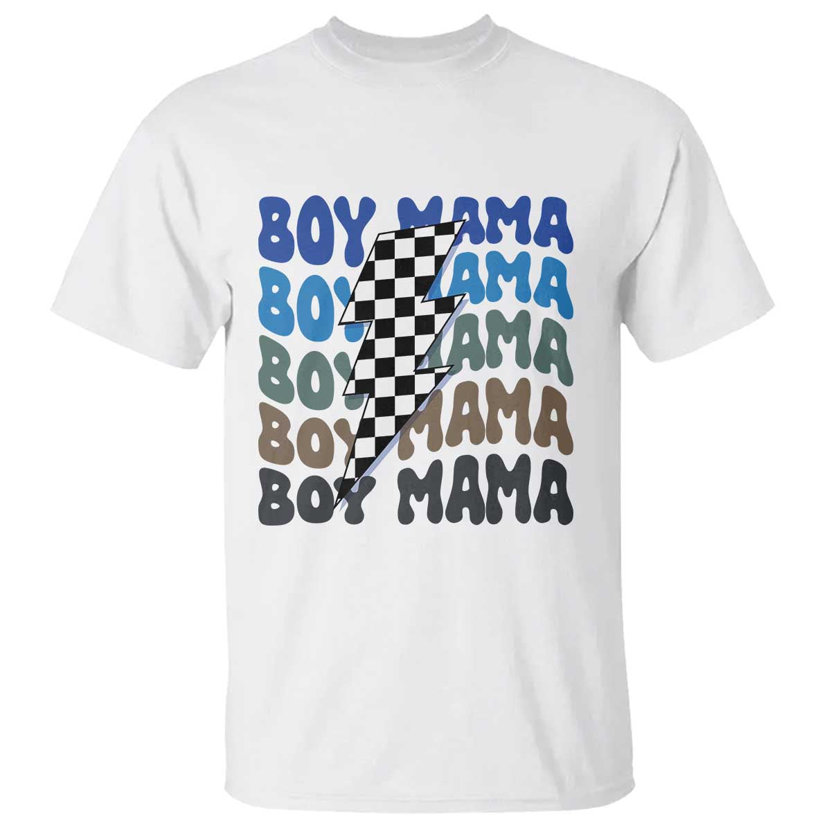 Funny Boy Mama T Shirt Mother's Day Checkered Lightning Bolt TS11 White Print Your Wear
