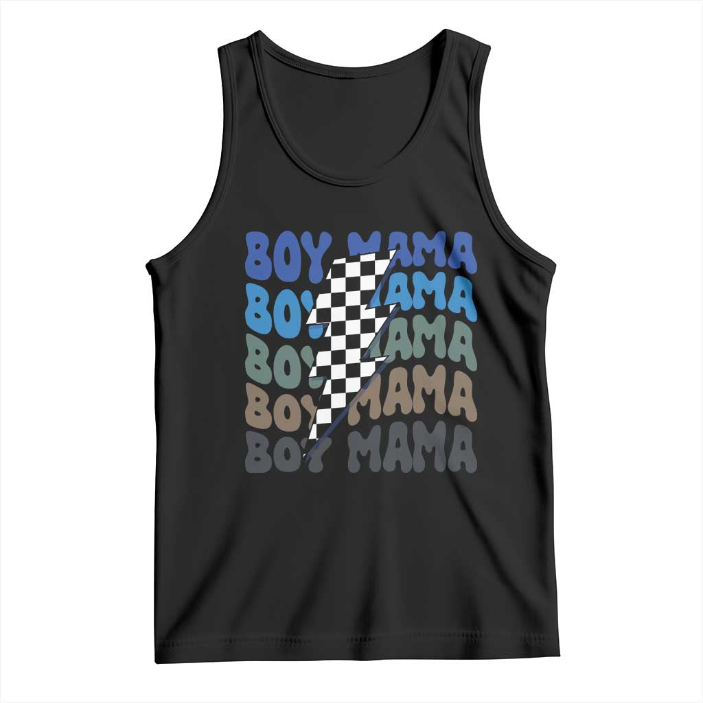 Funny Boy Mama Tank Top Mother's Day Checkered Lightning Bolt TS11 Black Print Your Wear