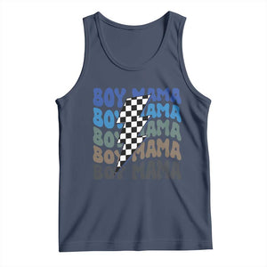 Funny Boy Mama Tank Top Mother's Day Checkered Lightning Bolt TS11 Navy Print Your Wear