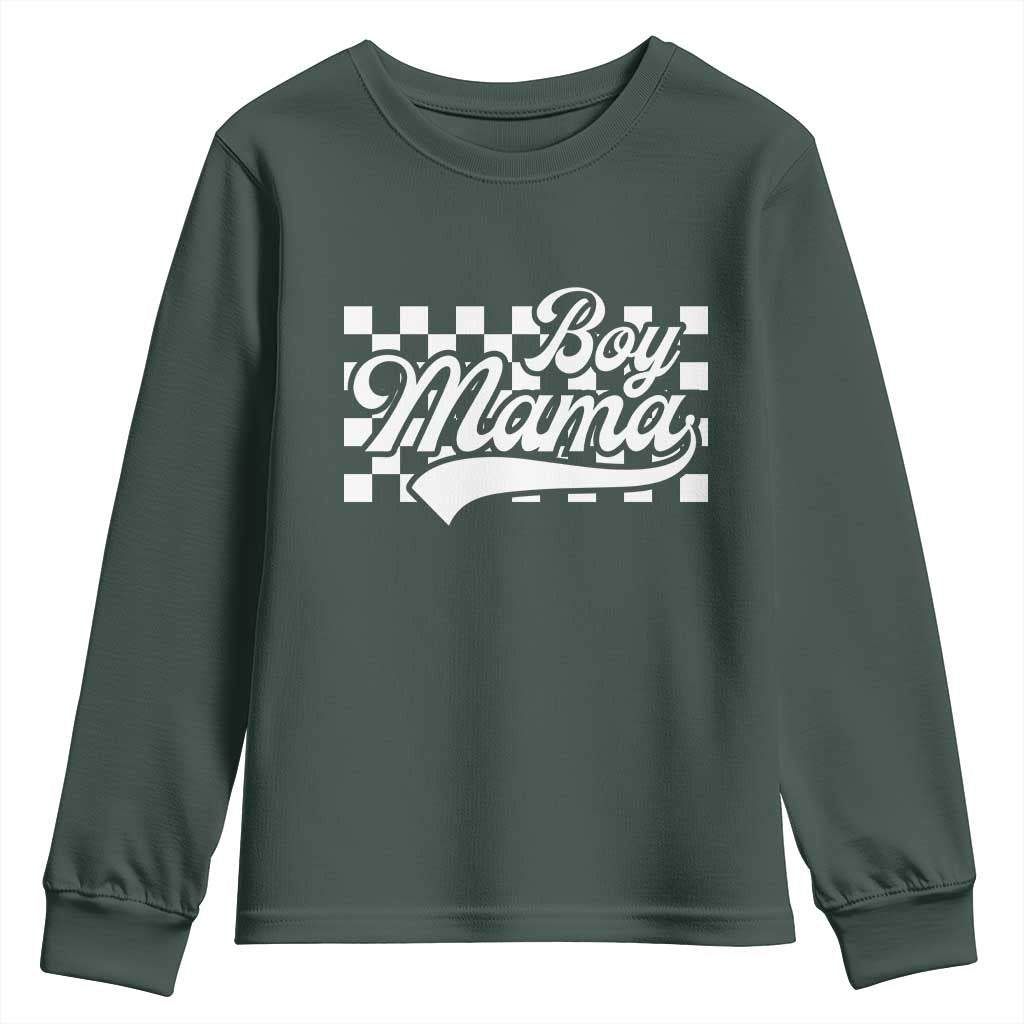 Funny Boy Mama Youth Sweatshirt Mama Of Boy Checkerboard Mother's Day TS11 Dark Forest Green Print Your Wear