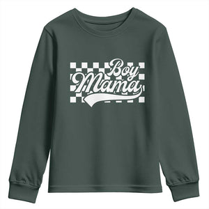 Funny Boy Mama Youth Sweatshirt Mama Of Boy Checkerboard Mother's Day TS11 Dark Forest Green Print Your Wear