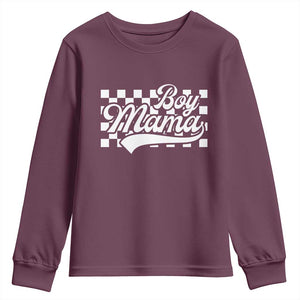 Funny Boy Mama Youth Sweatshirt Mama Of Boy Checkerboard Mother's Day TS11 Maroon Print Your Wear
