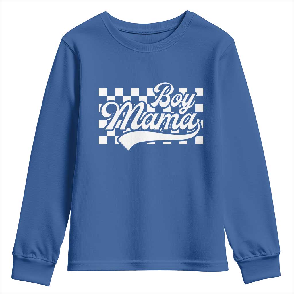 Funny Boy Mama Youth Sweatshirt Mama Of Boy Checkerboard Mother's Day TS11 Royal Blue Print Your Wear