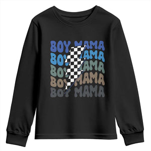 Funny Boy Mama Youth Sweatshirt Mother's Day Checkered Lightning Bolt TS11 Black Print Your Wear