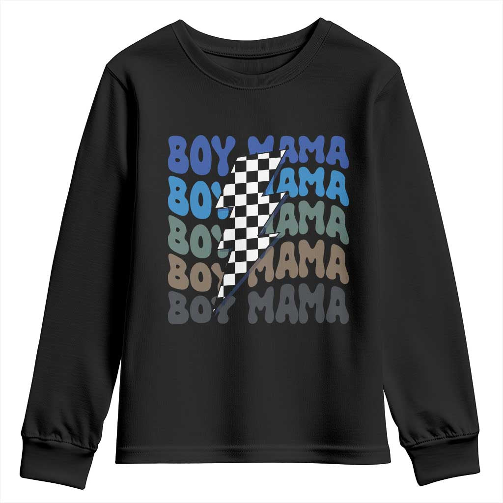 Funny Boy Mama Youth Sweatshirt Mother's Day Checkered Lightning Bolt TS11 Black Print Your Wear