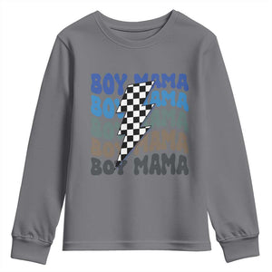 Funny Boy Mama Youth Sweatshirt Mother's Day Checkered Lightning Bolt TS11 Charcoal Print Your Wear