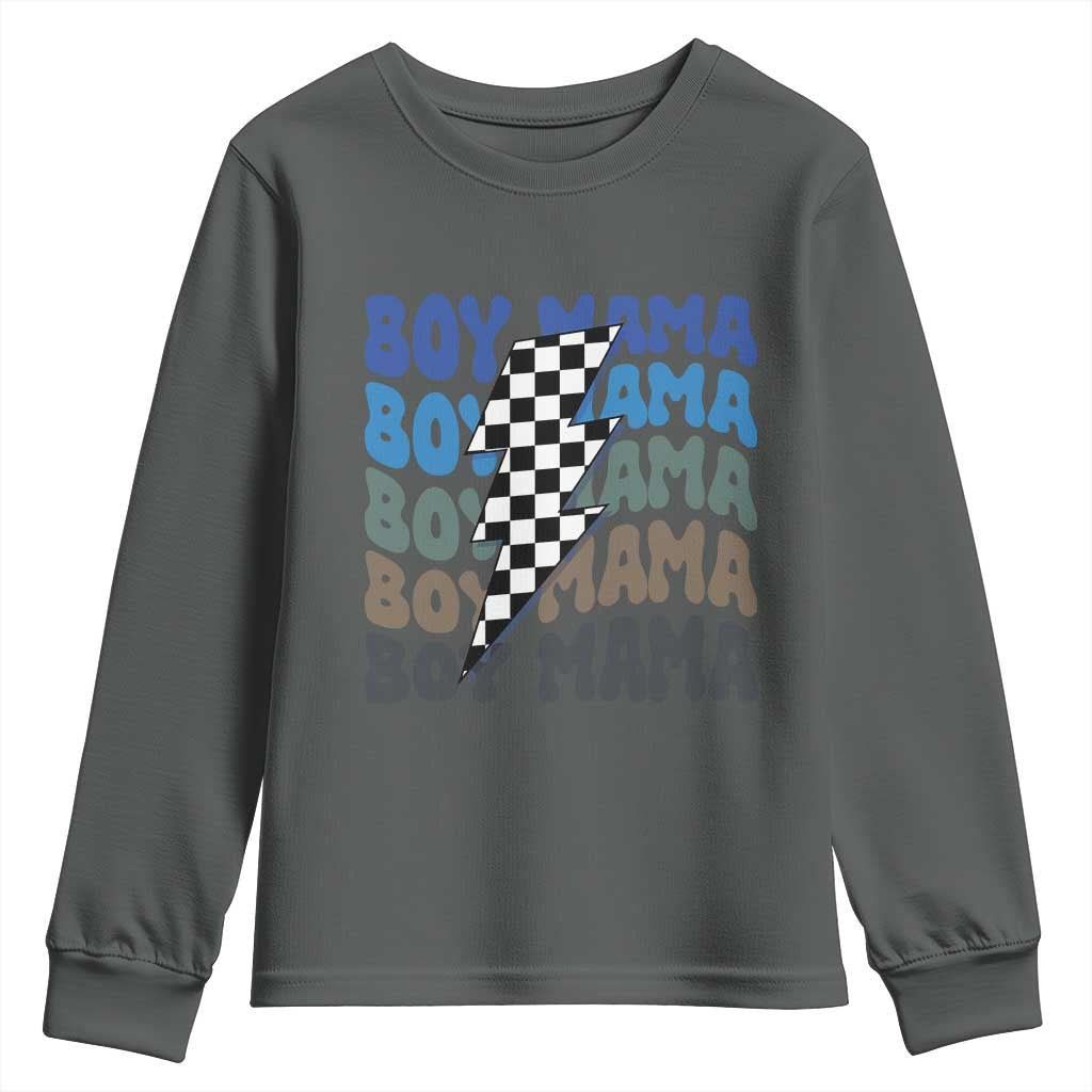 Funny Boy Mama Youth Sweatshirt Mother's Day Checkered Lightning Bolt TS11 Dark Heather Print Your Wear