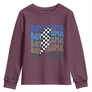 Funny Boy Mama Youth Sweatshirt Mother's Day Checkered Lightning Bolt TS11 Maroon Print Your Wear