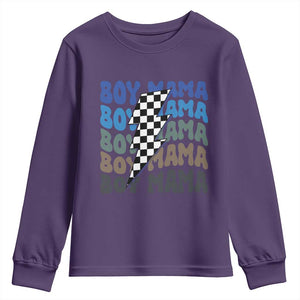 Funny Boy Mama Youth Sweatshirt Mother's Day Checkered Lightning Bolt TS11 Purple Print Your Wear