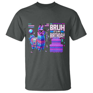 Funny Bruh It's My Birthday T Shirt Llama Pinata Gaming Bday TS11 Dark Heather Print Your Wear