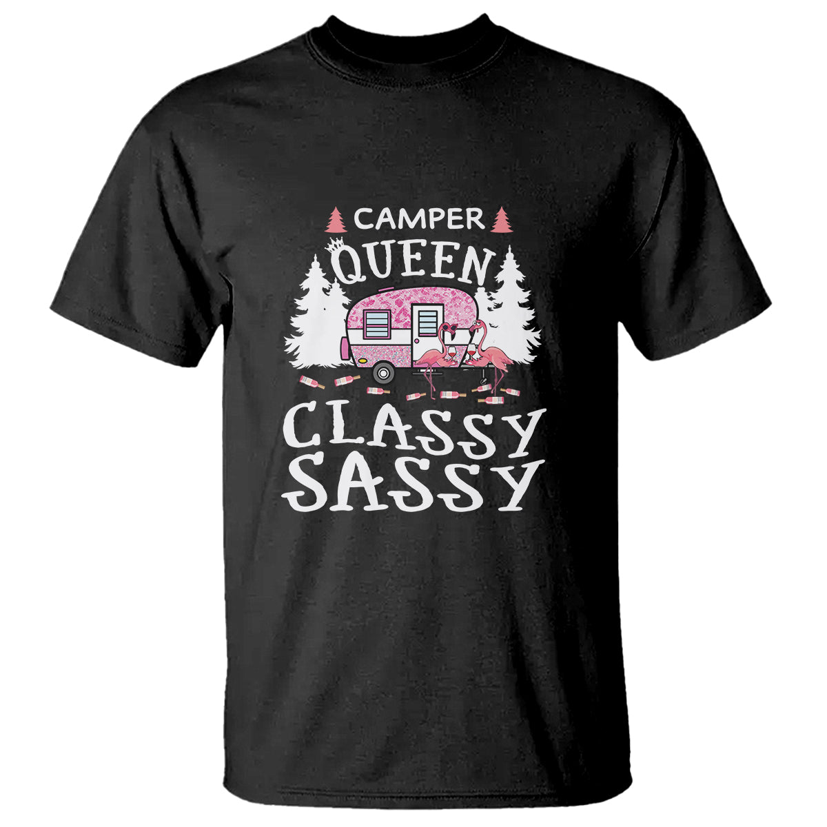 Funny Camping Flamingo T Shirt Camper Queen Classy Sassy TS09 Black Printyourwear