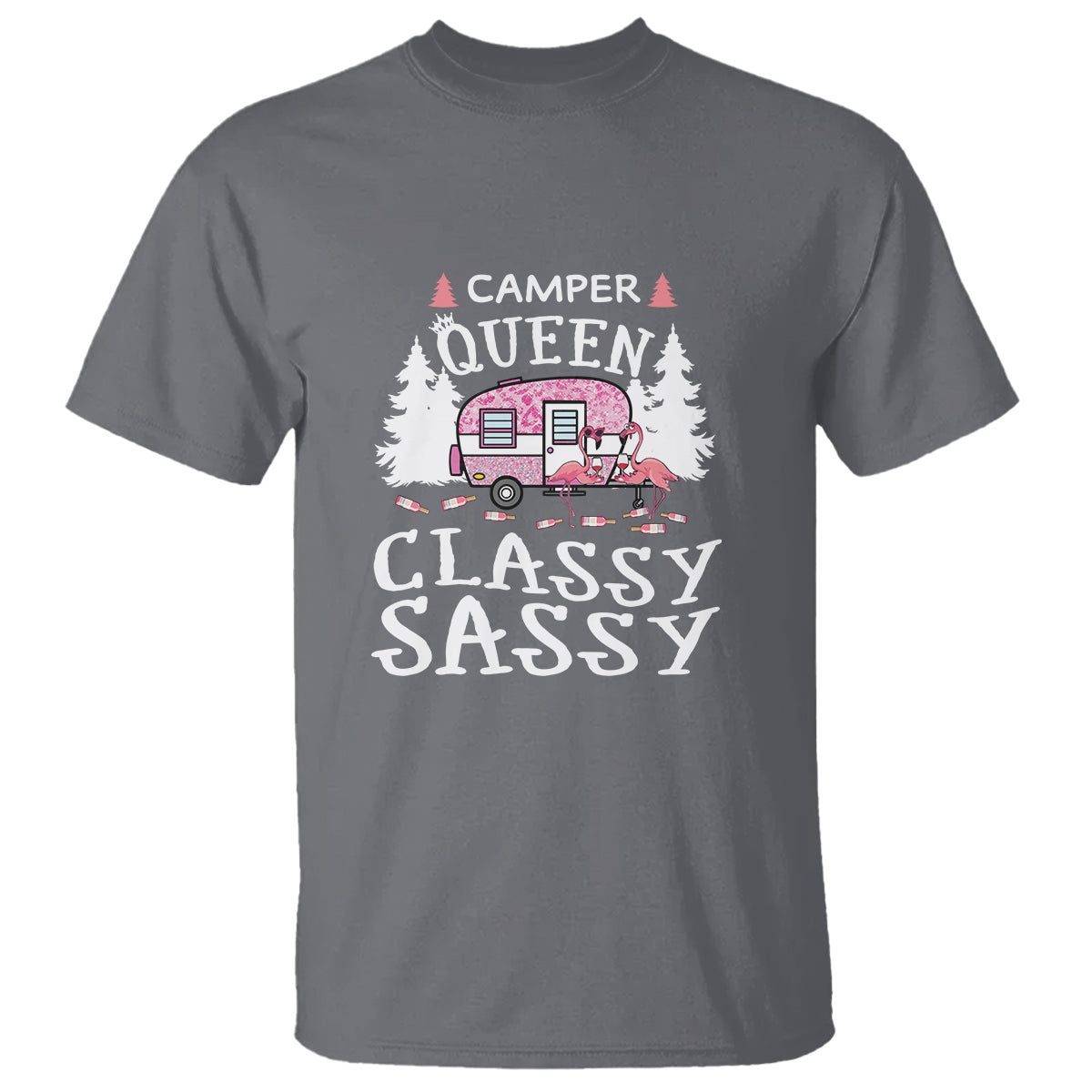 Funny Camping Flamingo T Shirt Camper Queen Classy Sassy TS09 Charcoal Printyourwear