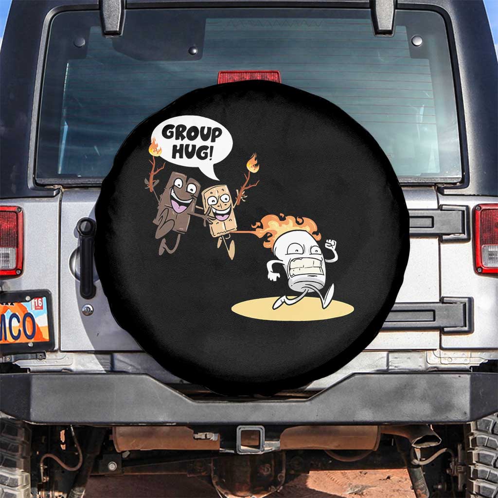 Funny Camping Spare Tire Cover Group Hug S'more Roasting Outdoor TS11 No hole Black Print Your Wear