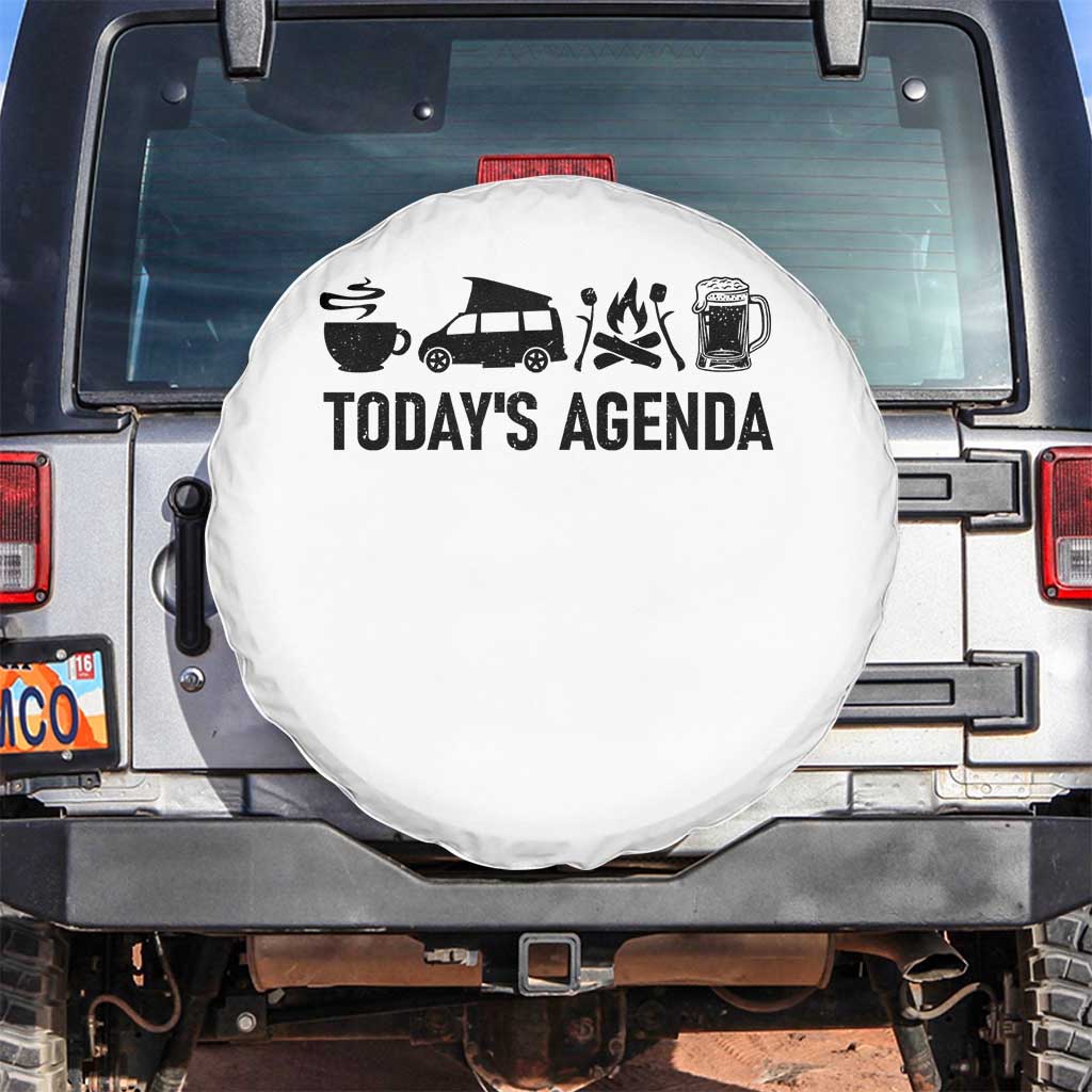 Funny Camping Spare Tire Cover Today's Agenda Coffee Van Beer Campfire TS11 No hole White Print Your Wear