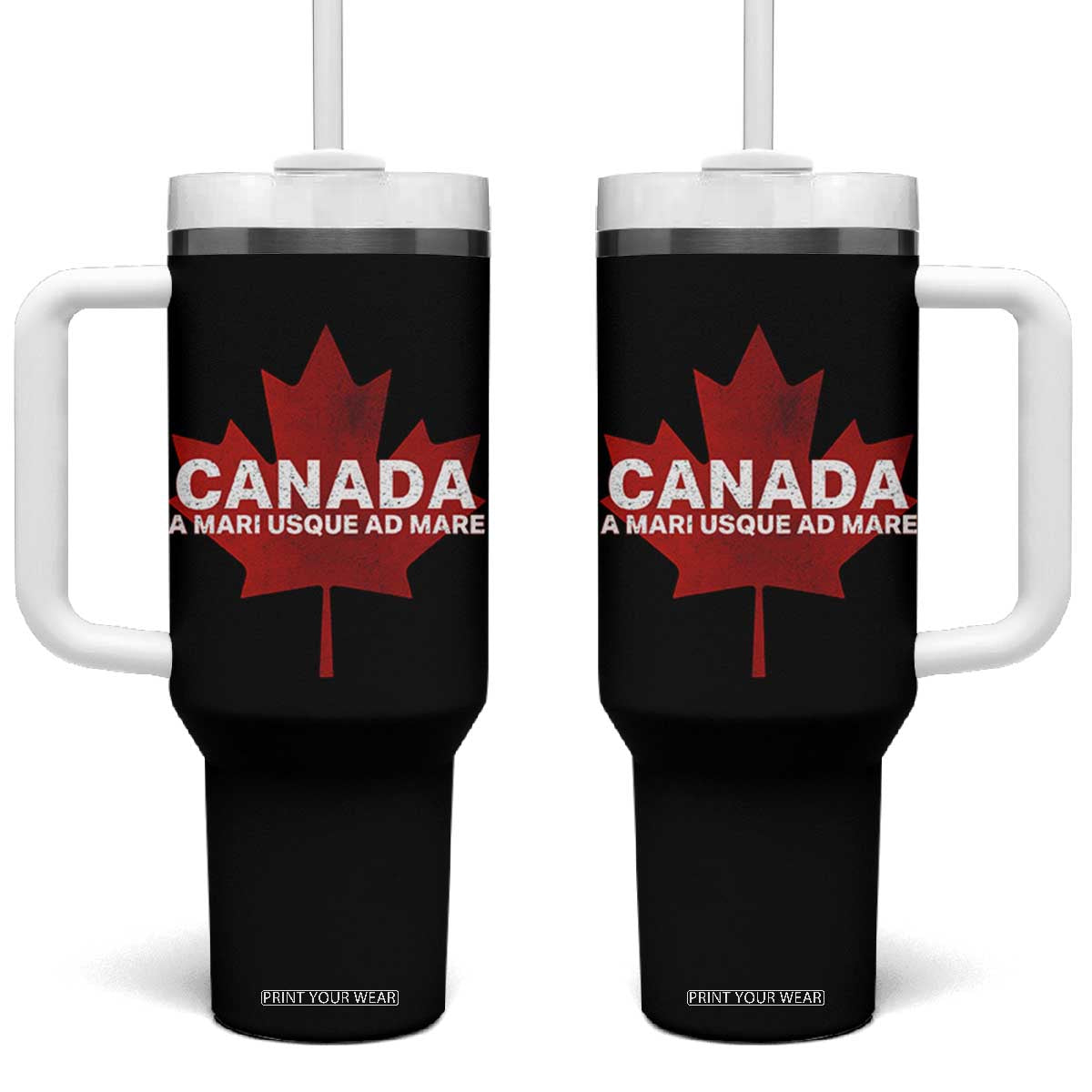 Funny Canada A Mari Usque Ad Mare Tumbler With Handle Canadian Flag Patriotic TS11 One Size: 40 oz Black Print Your Wear