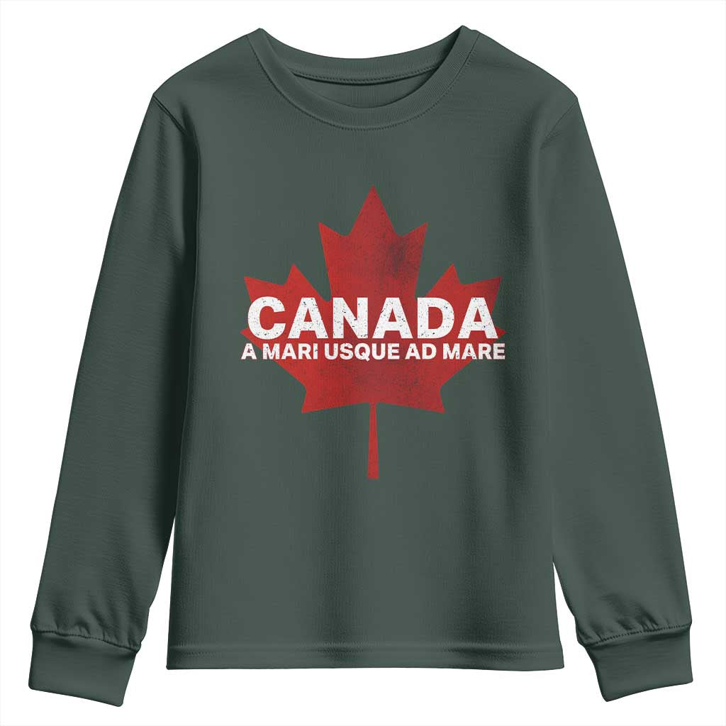 Funny Canada A Mari Usque Ad Mare Youth Sweatshirt Canadian Flag Patriotic TS11 Dark Forest Green Print Your Wear