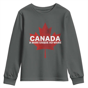 Funny Canada A Mari Usque Ad Mare Youth Sweatshirt Canadian Flag Patriotic TS11 Dark Heather Print Your Wear