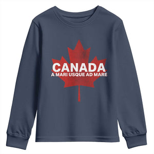 Funny Canada A Mari Usque Ad Mare Youth Sweatshirt Canadian Flag Patriotic TS11 Navy Print Your Wear