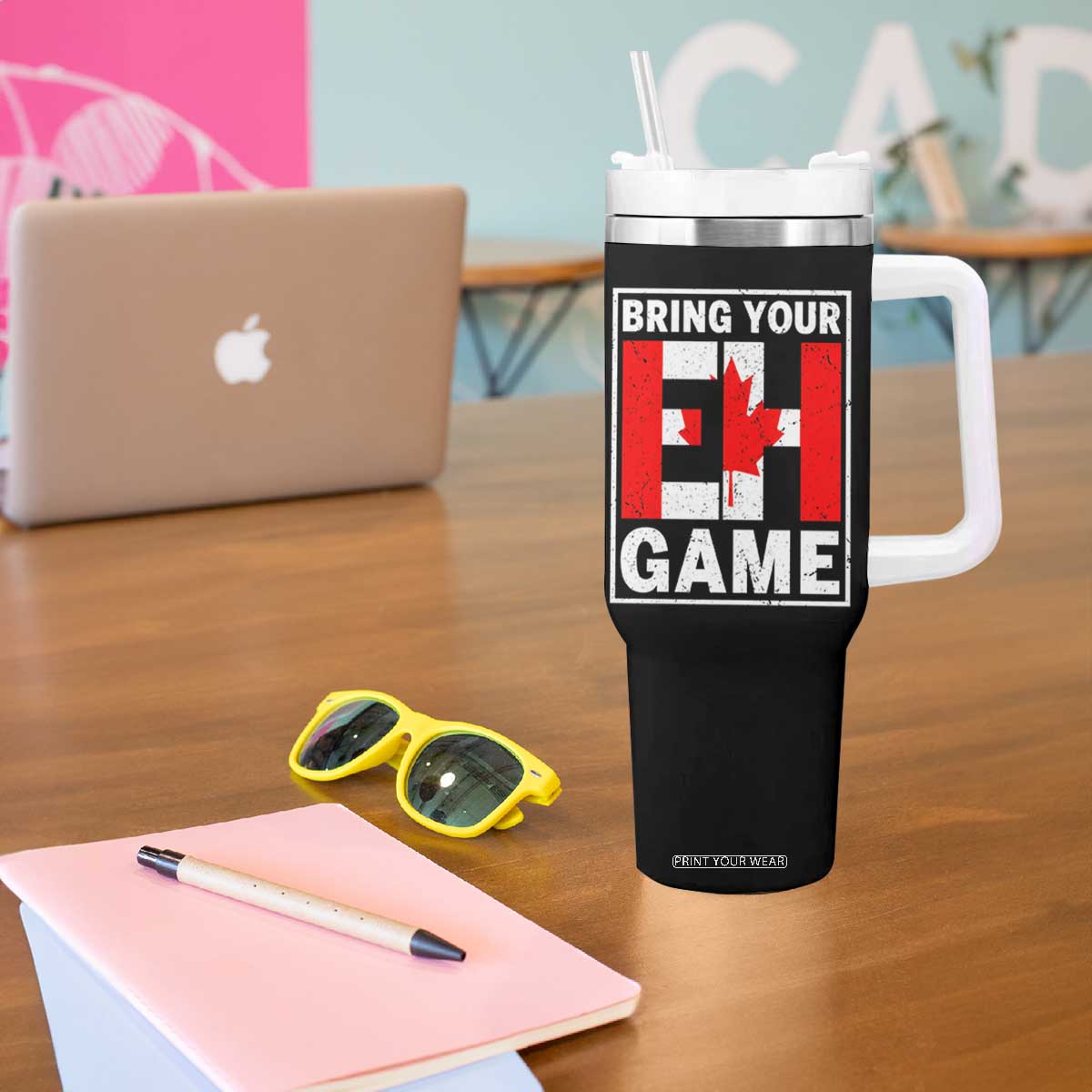 Funny Canada Pride Bring Your Eh Game Tumbler With Handle Canadian Flag TS11 Print Your Wear