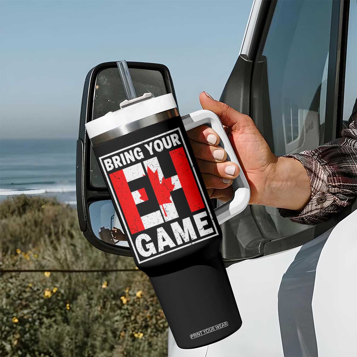 Funny Canada Pride Bring Your Eh Game Tumbler With Handle Canadian Flag TS11 Print Your Wear