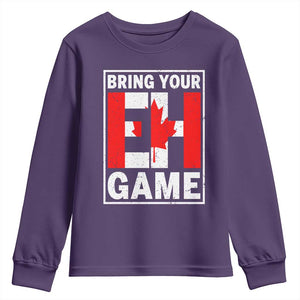 Funny Canada Pride Bring Your Eh Game Youth Sweatshirt Canadian Flag TS11 Purple Print Your Wear