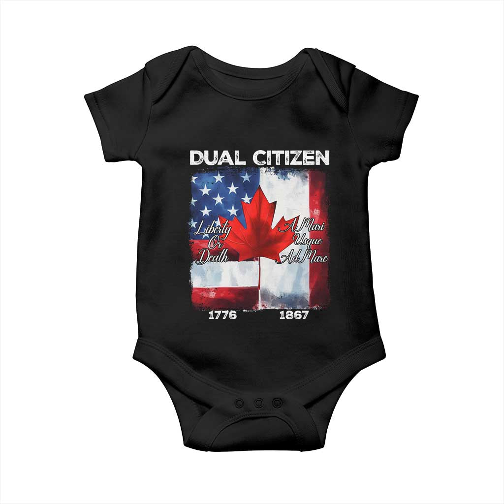 Funny Canadian American Baby Onesie Dual Citizen Liberty Or Death A Mari Usque Ad Mare TS11 Black Print Your Wear