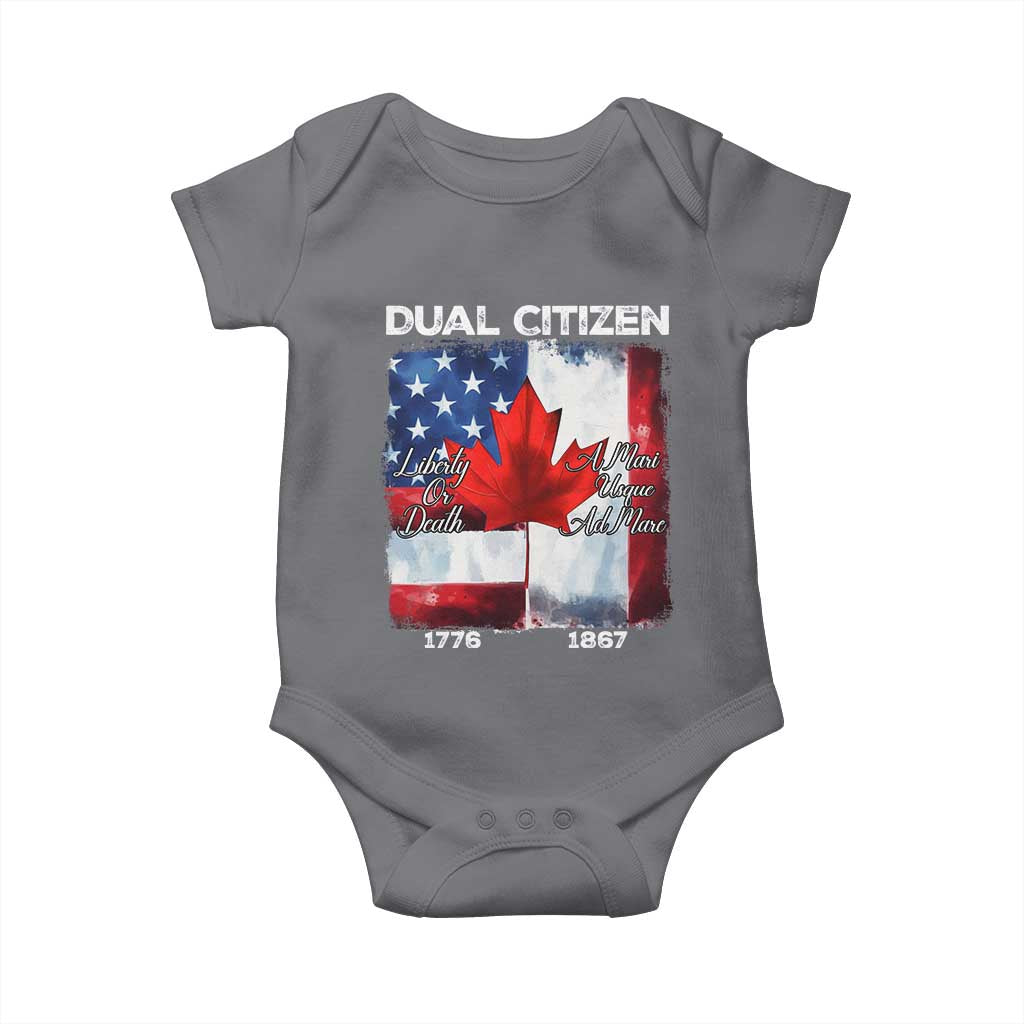 Funny Canadian American Baby Onesie Dual Citizen Liberty Or Death A Mari Usque Ad Mare TS11 Charcoal Print Your Wear