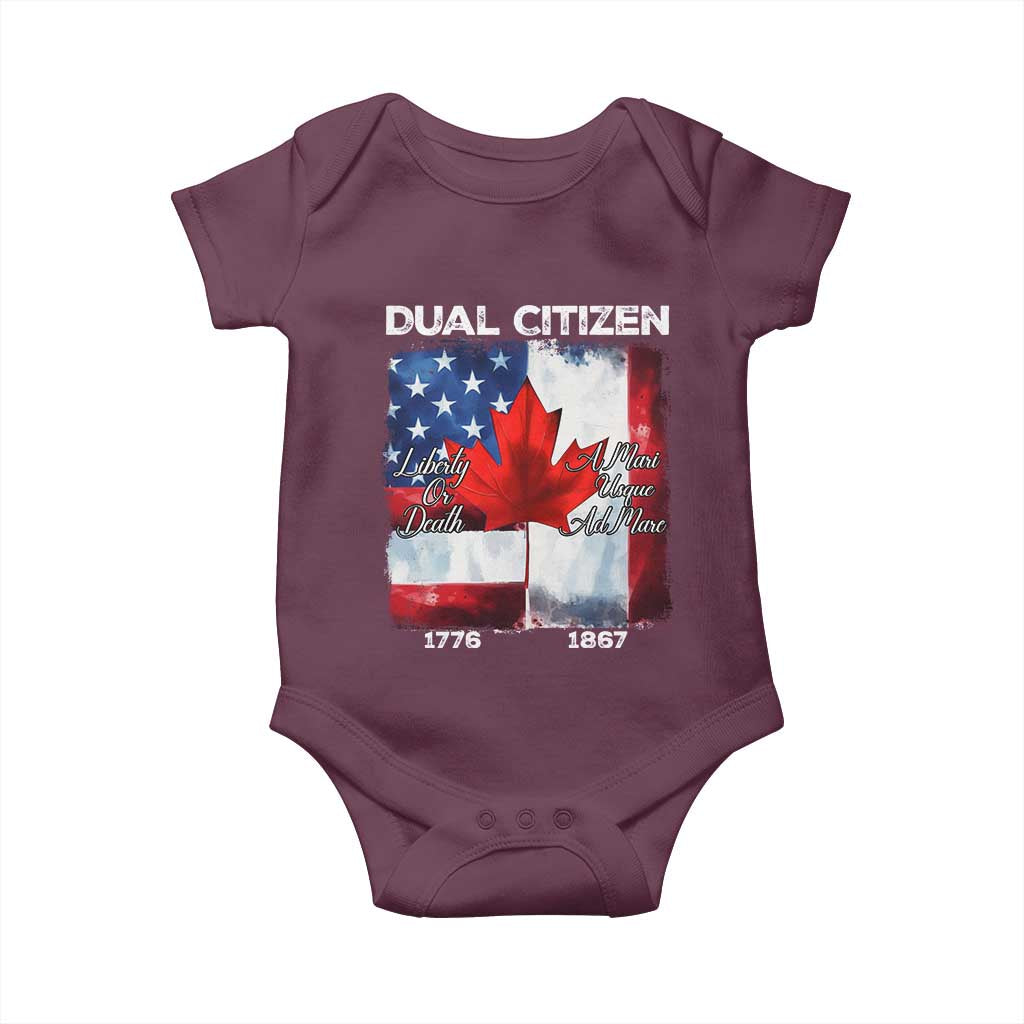 Funny Canadian American Baby Onesie Dual Citizen Liberty Or Death A Mari Usque Ad Mare TS11 Maroon Print Your Wear