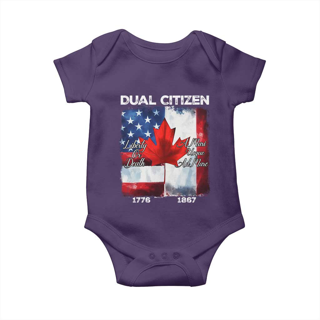 Funny Canadian American Baby Onesie Dual Citizen Liberty Or Death A Mari Usque Ad Mare TS11 Purple Print Your Wear