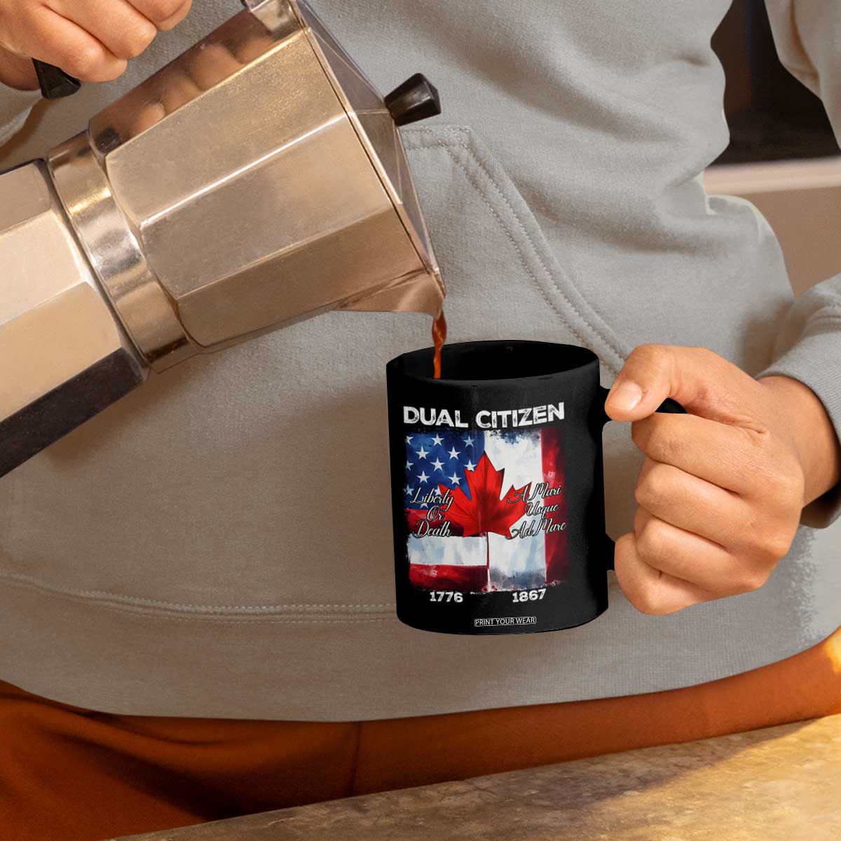 Funny Canadian American Coffee Mug Dual Citizen Liberty Or Death A Mari Usque Ad Mare TS11 Print Your Wear