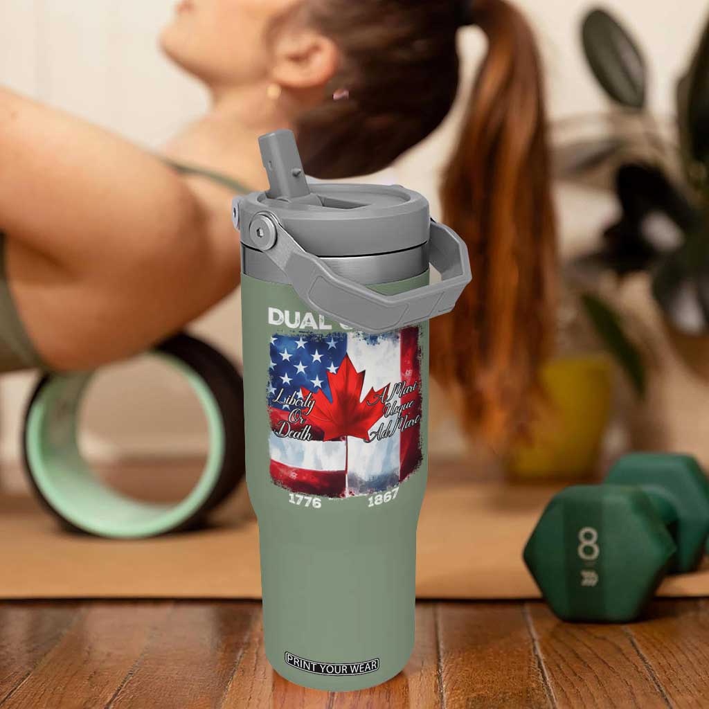 Funny Canadian American Flip Straw Tumbler Dual Citizen Liberty Or Death A Mari Usque Ad Mare TS11 One Size: 30 oz Moss Green Print Your Wear