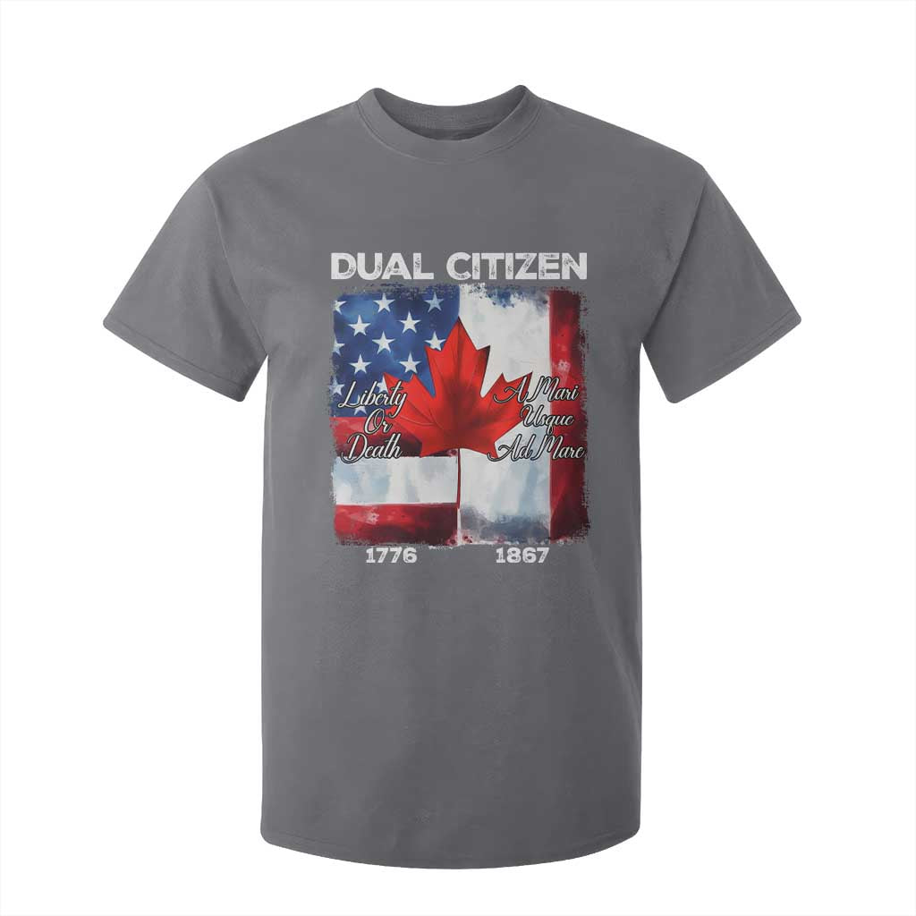 Funny Canadian American T Shirt For Kid Dual Citizen Liberty Or Death A Mari Usque Ad Mare TS11 Charcoal Print Your Wear