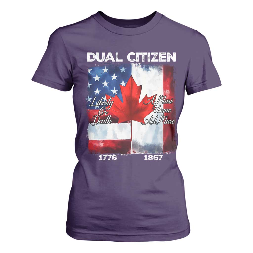 Funny Canadian American T Shirt For Women Dual Citizen Liberty Or Death A Mari Usque Ad Mare TS11 Purple Print Your Wear