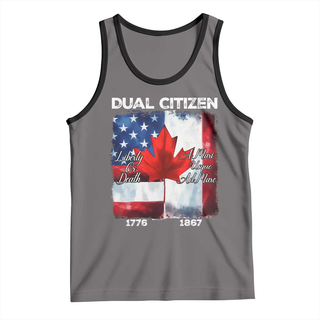 Funny Canadian American Tank Top Dual Citizen Liberty Or Death A Mari Usque Ad Mare TS11 Deep Heather Black Print Your Wear