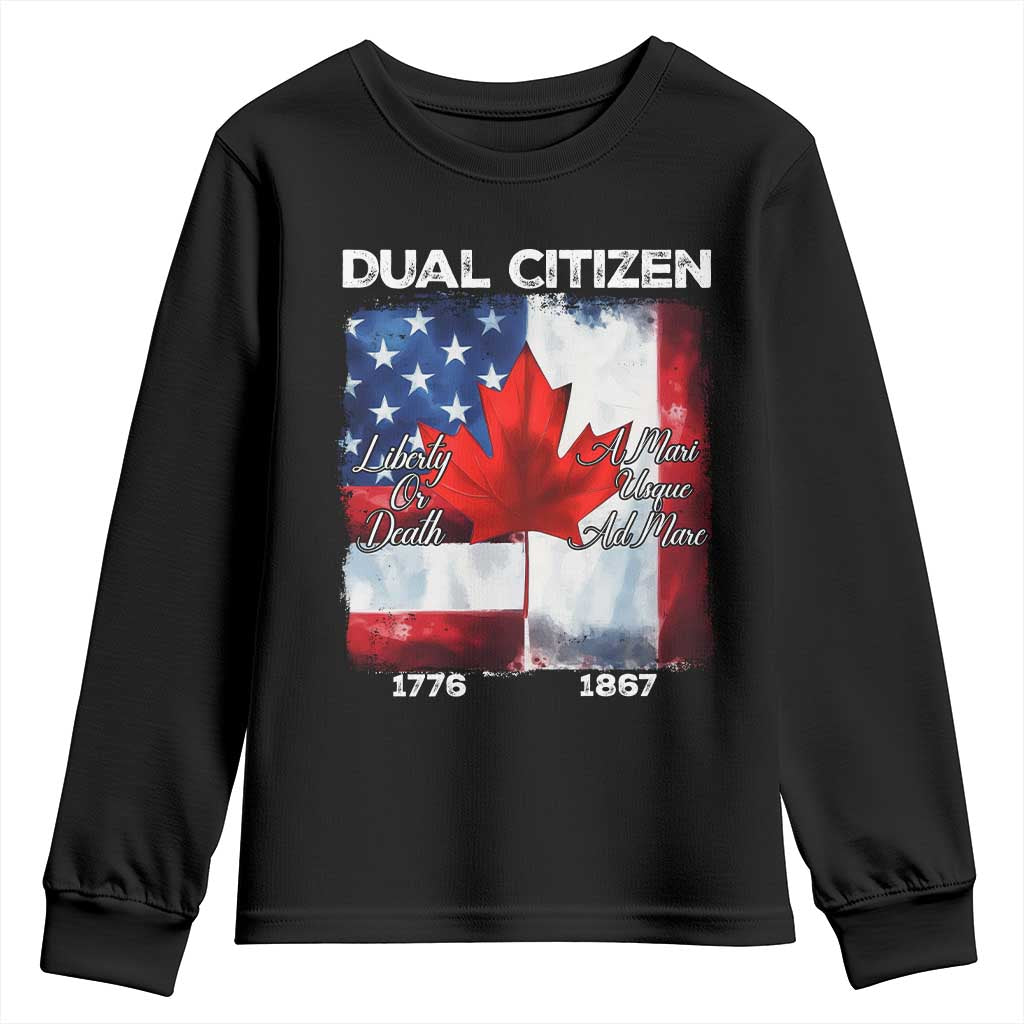 Funny Canadian American Youth Sweatshirt Dual Citizen Liberty Or Death A Mari Usque Ad Mare TS11 Black Print Your Wear