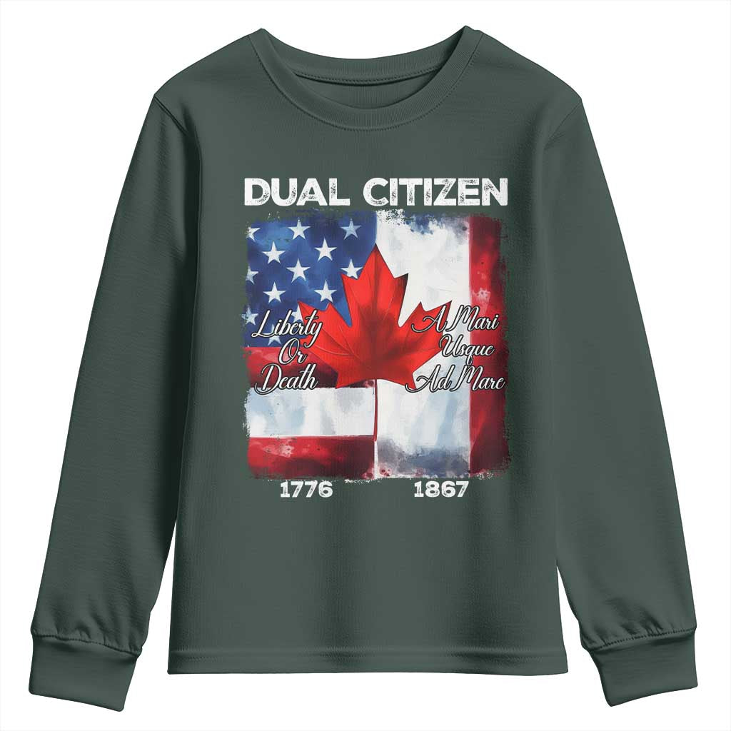 Funny Canadian American Youth Sweatshirt Dual Citizen Liberty Or Death A Mari Usque Ad Mare TS11 Dark Forest Green Print Your Wear