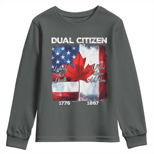 Funny Canadian American Youth Sweatshirt Dual Citizen Liberty Or Death A Mari Usque Ad Mare TS11 Dark Heather Print Your Wear